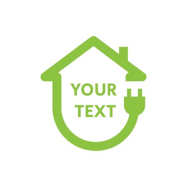 Fiş ve kablo ikonlu yeşil ev. Çevre dostu, enerji ve elektrik sembolü.