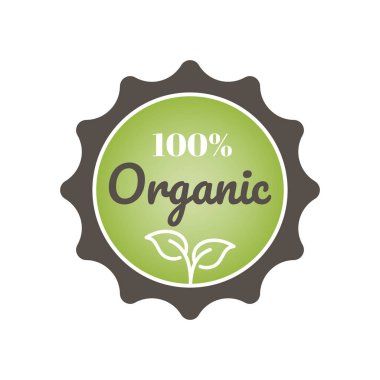 % 100 organik renkli vektör etiketi. Ürün damgası, çıkartma veya rozet.