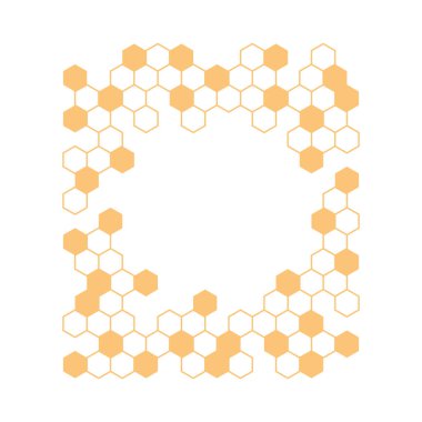 Bal tarağı renkli vektör çerçevesi veya kenarı. Bal peteği hücre arkaplan düzeni.