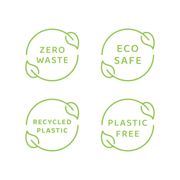 Umweltfreundlich Ohne Abfall Und Recyclingmaterial Vektor Etiketten Set Plastikfrei Umweltfreundlich — Stockvektor