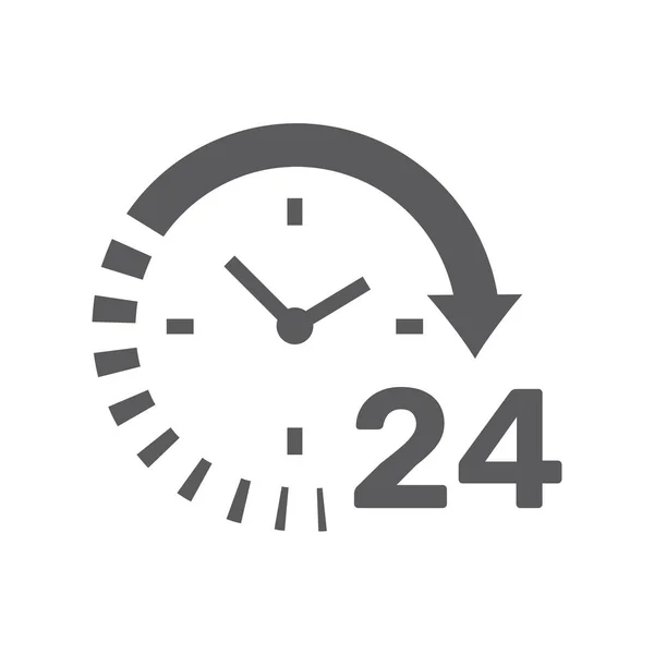 24時間オープンクロックブラックベクトルアイコン ノンストップ営業時間サイクル矢印記号 — ストックベクタ