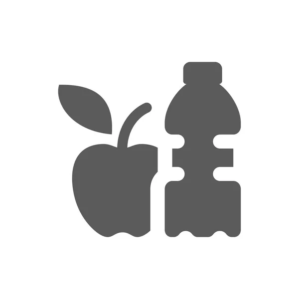 苹果和水瓶 食品和饮料图标 健康饮食充填载体符号 — 图库矢量图片