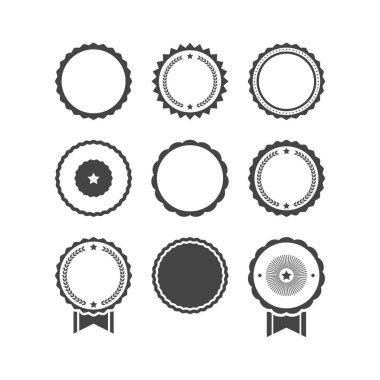 Lastik damga, kurdele rozet vektörü ayarlandı. Defne dolu simge setiyle şablonu mühürle.