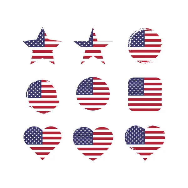 Círculo Vetorial Dos Eua Conjunto Bandeira Cardíaca Estados Unidos América —  Vetores de Stock