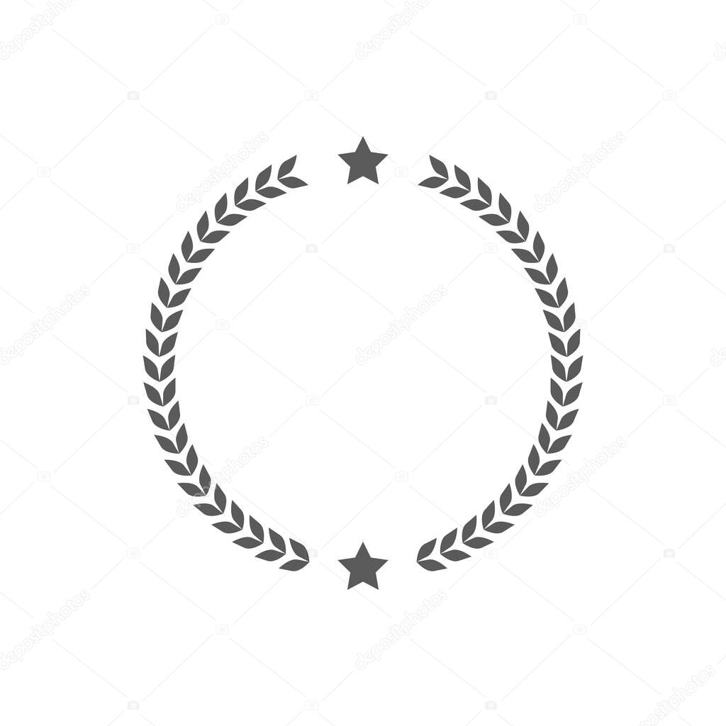 Laurel wreath black vector icon. Circle filled template with star.