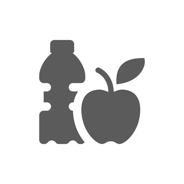 苹果和水瓶 食品和饮料图标 健康饮食充填载体符号 — 图库矢量图片