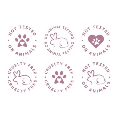 Not tested on animals label set. Circle cruelty free badge with dog paw print and rabbit.