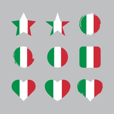 İtalya vektör çemberi ve kalp bayrağı kuruldu. İtalyan kuru fırçası ve grunge etkisi bayrakları.