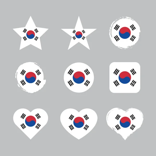 South Korea Vector Circle Heart Flag Set South Korean Dry — Stock vektor