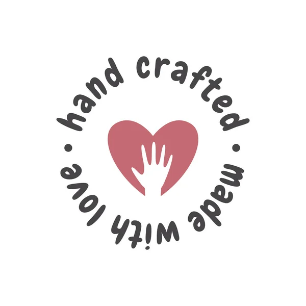 Handmade Love Heart Vector Label Hand Made Seal Stamp — Vettoriale Stock
