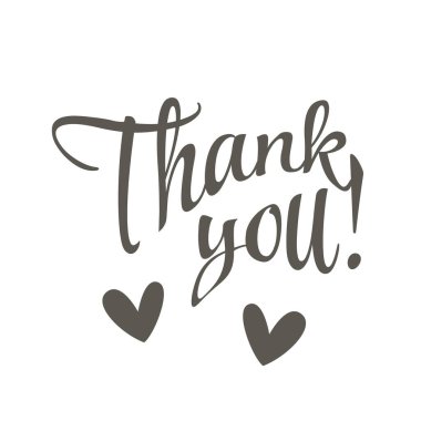 Thank you handwritten letters with hearts. Vector text lettering.