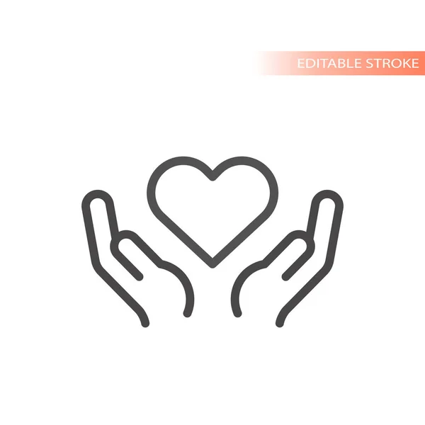 Human Hands Heart Line Vector Icon Charity Outlined Symbol — Stock vektor