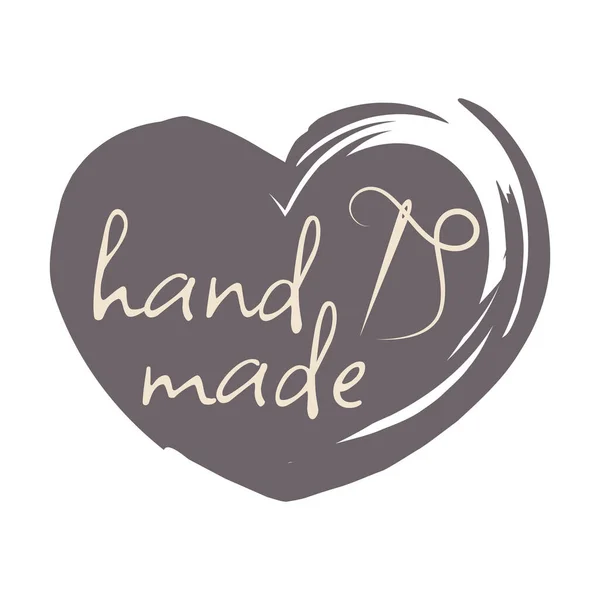 Hand Made Grunge Heart Label Handmade Love Lettering Stamp Dry — стоковый вектор