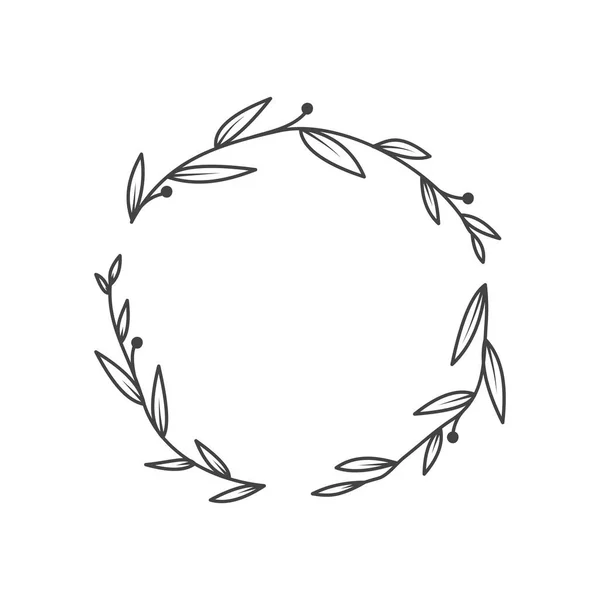 Floral Circle Wreath Frame Vector Template Branches Leaves Doodle Hand — Stok Vektör