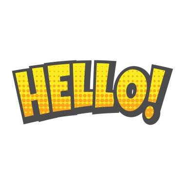 Hello! 3d letters with halftone vector. Hello lettering colorful pop art.