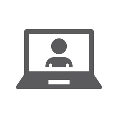 Laptop screen and user or avatar vector icon. Computer monitor and a person filled symbol.