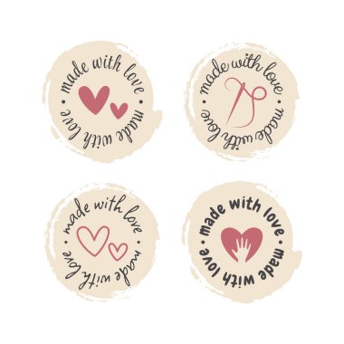Made with love label for handmade items. Vector colorful hand made badge.