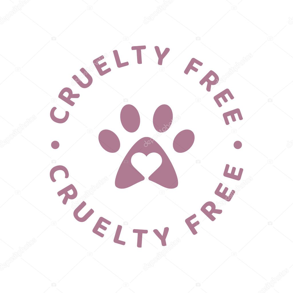 Cruelty free dog paw print label. Vector badge not tested on animals.