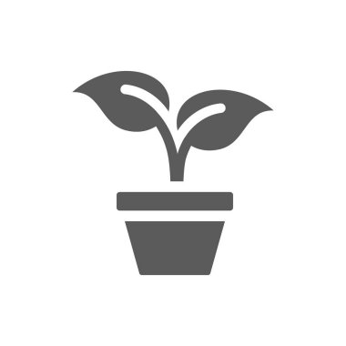 Young plant in a pot vector icon. Potted sprout or seedling with leaves filled symbol.