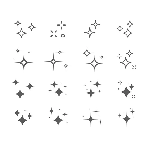 Clean, shine and sparkle black vector icon set. Star shining filled and line icons.