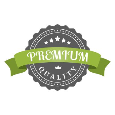 Sancak şeritli kaliteli etiket. Renkli vektör etiketi, damgası veya rozeti.