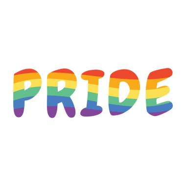 Lgbt pride letters in rainbow flag. Colorful vector lettering sticker.