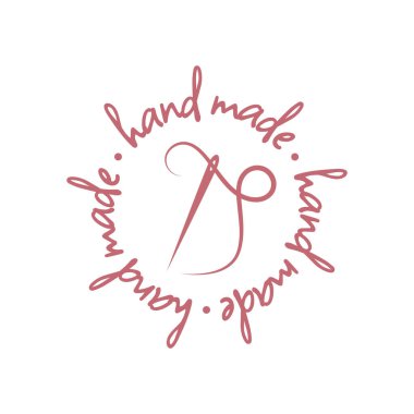 İğne ve iplik çemberi etiketinden yapılmış el yapımı. El yapımı vektör damgası.