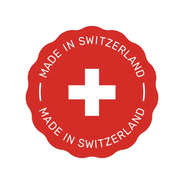 Tillverkad Schweiz Färgglada Vektor Märke Etikett Med Schweizisk Flagga — Stock vektor