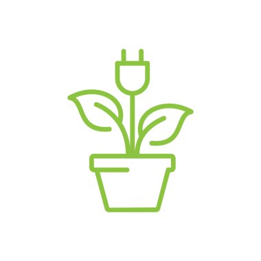 Yeşil doğal enerji çizgisi vektör simgesi. Elektrik prizi ve santrali, eko, yenilenebilir kaynaklar özetlenmiş sembol.