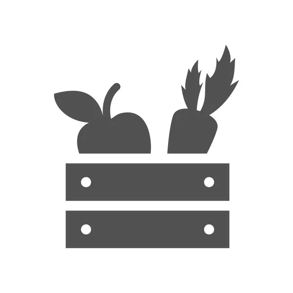 Granja Alimento Caja Vector Icono Comestibles Zanahoria Manzana Cesta Comida — Vector de stock