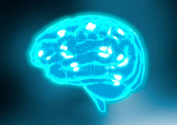 Blauw Hologram Van Elektrische Activiteit Het Neuronennetwerk Synaps Van Het — Stockfoto