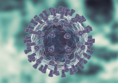 Grip virüsü H3N2 soyut arka planda izole edilmiş, büyütülmüş mikroskop. 3B görüntüleme