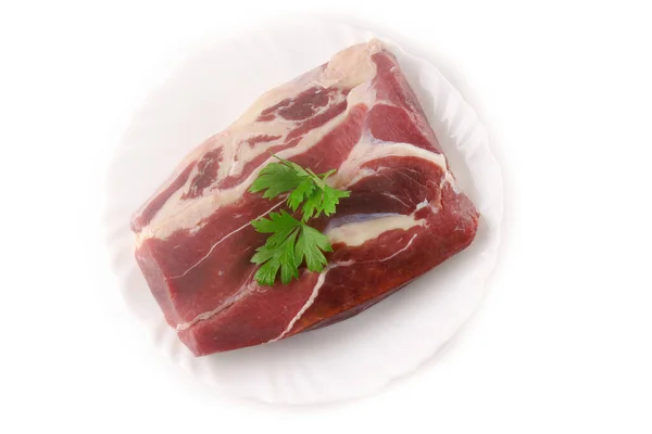 Brazilian Raw Jerked Beef Plate Isolated White Background Top View — Stock Photo, Image