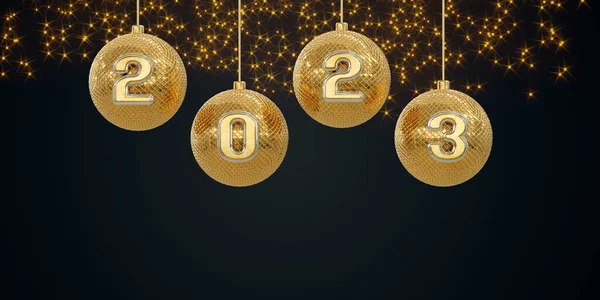 Happy New Year 2023 Black Poster Golden Ball Letter New — Photo