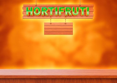 Brezilya Portekizcesi Hortifruti Mektubu. Mağazalar ve pazarlar için reklam kampanyaları afişi ya da posteri. 3B görüntüleme