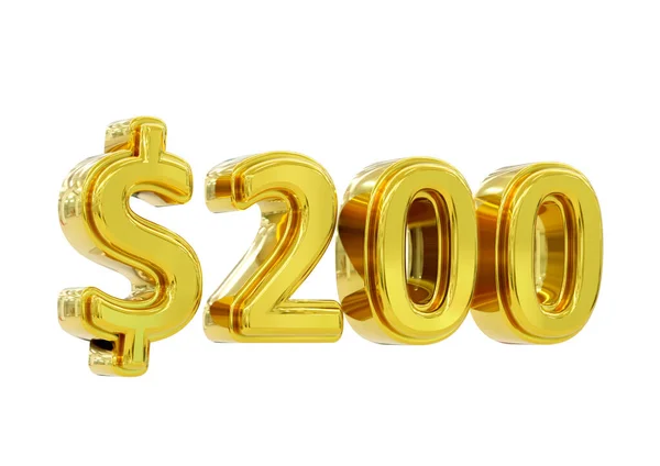 Beyaz Arka Planda Izole Edilmiş 200 Dolarlık Altın Fiyat Sembolü — Stok fotoğraf