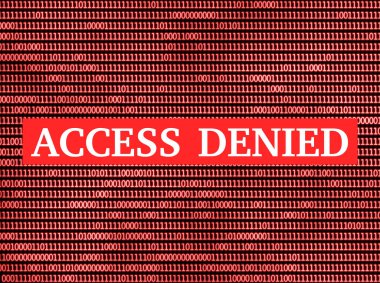 Kırmızı ikili kod arkaplanındaki ileti reddedildi. Web güvenliği kavramı