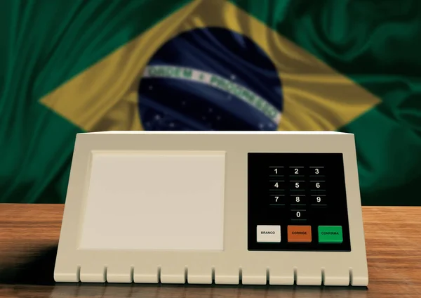 Urna Eletrônica Usada Nas Eleições Brasileiras Com Bandeira Brasileira Segundo — Fotografia de Stock