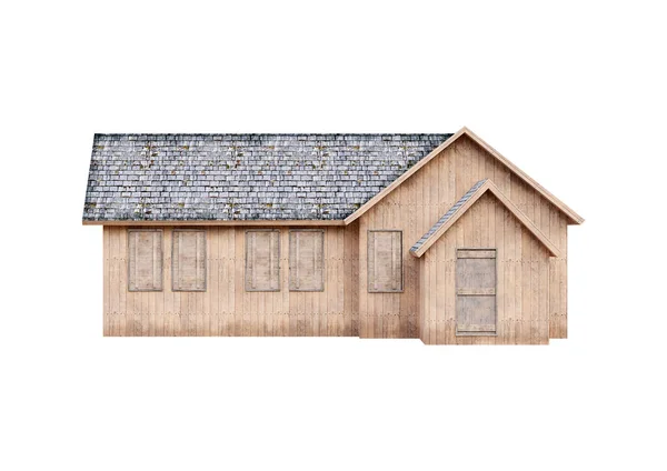 老式木制房子 白色背景隔离 3D插图 — 图库照片