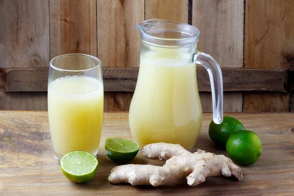 Jus Lemon Jahe Organik Sehat Antioksidan Dan Detox Tampilan Atas — Stok Foto