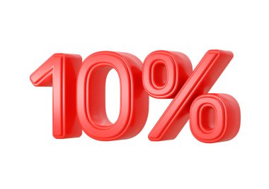 Kırmızı% 10 indirim, matematiksel, finansal ve istatistiksel sembol beyaz arka planda izole edilmiş. Özel Teklif, Bitime Kadar Satış, Banner, Reklam. 3B görüntüleme