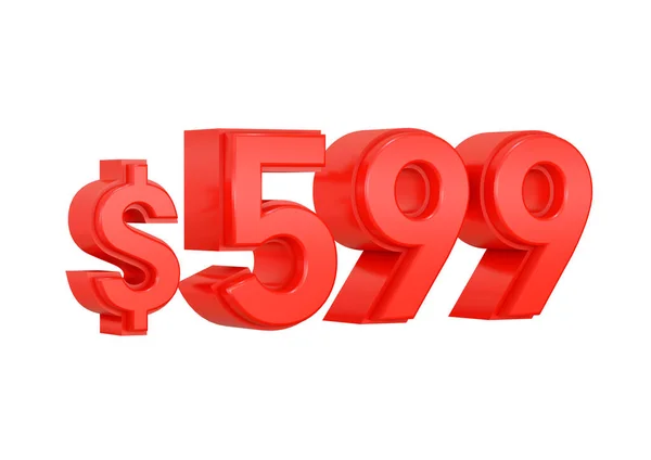 Червоний Символ Ціни 599 Доларів Ізольовано Білому Тлі Візуалізація — стокове фото