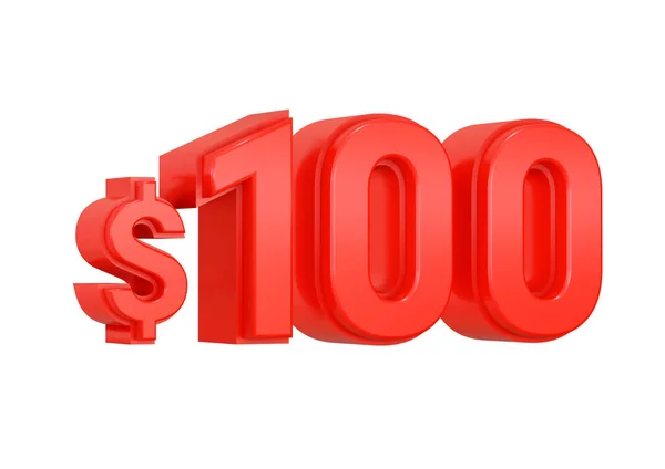 Kırmızı 100 Dolarlık Fiyat Sembolü Beyaz Arka Planda Izole Edilmiş — Stok fotoğraf