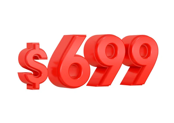 Röd 699 Dollar Pris Symbol Isolerad Vit Bakgrund Konvertering — Stockfoto