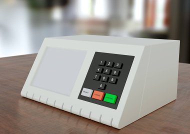 Brezilya seçimlerinde kullanılan elektronik oy sandığı. Brezilya Portekizcesi metni. 3B görüntüleme