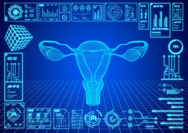 Hud Telemedicine Uterus Monitoring App Futuristic Interface Human Uterus Scanner — Stockfoto