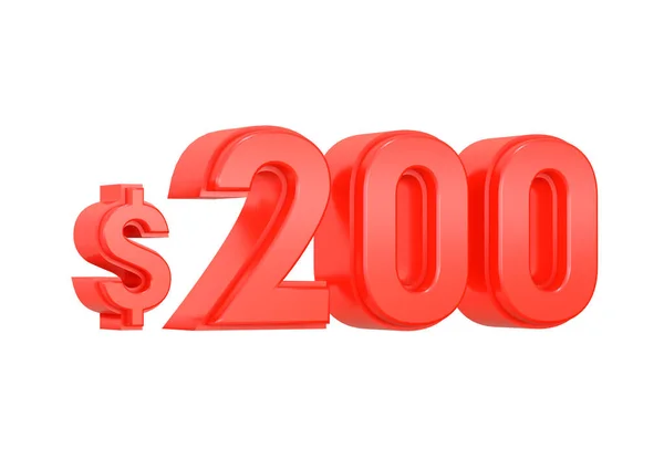 Kırmızı 200 Dolarlık Fiyat Sembolü Beyaz Arka Planda Izole Edilmiş — Stok fotoğraf
