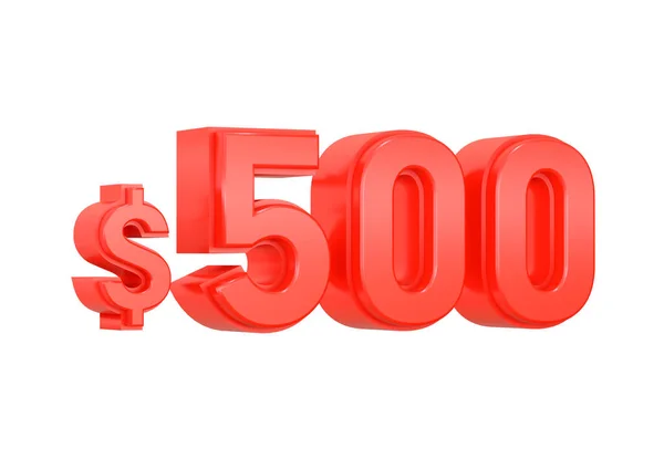 Red 500 Five Hundred Dollars Price Symbol Isolated White Background — Stockfoto