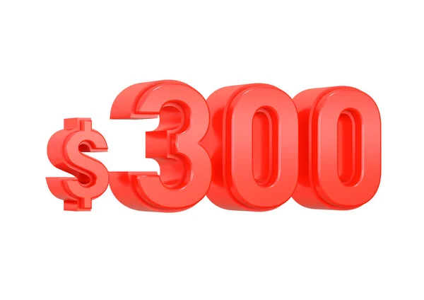 Red 300 Three Hundred Dollars Price Symbol Isolated White Background — Stockfoto