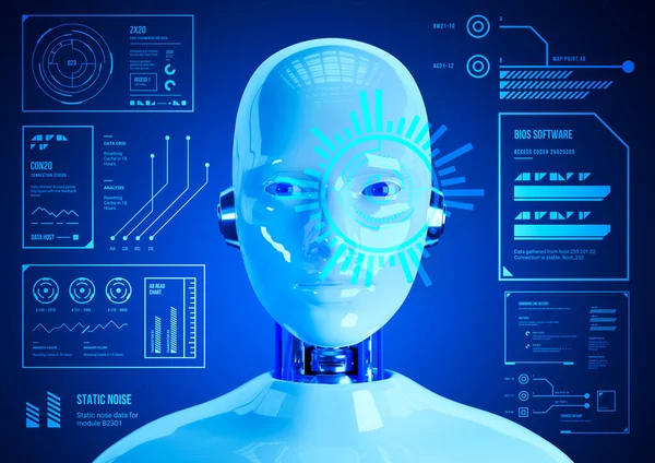 Robot Cyborg Holographic Interface Futuristic Hud App Interface Artificial Intelligence — Zdjęcie stockowe